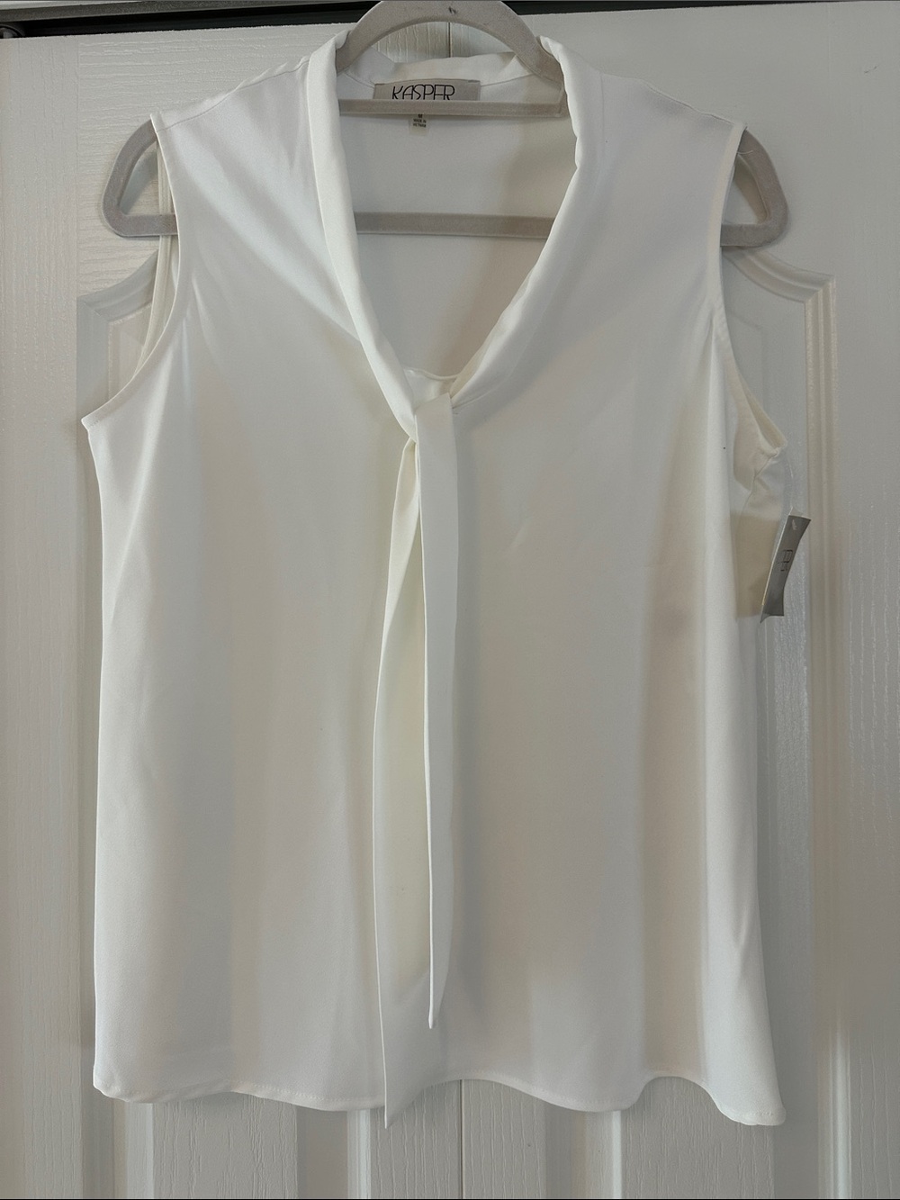 Kasper White Sleeveless Tie-Front Blouse